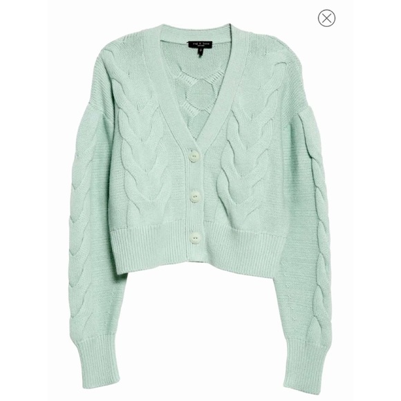 RAG & BONE Oversized Fit TAYLOR CABLE Cashmere Cotton Knit Button Sweater MINT - Picture 5 of 11